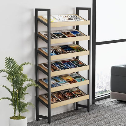 6-Tier Floor Standing Magazine Rack, Modern Literature Display Stand, Heavy by Unknown
