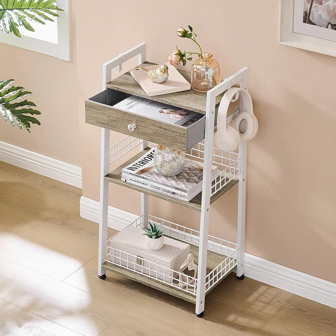 3-Tier Ladder Shelf with Drawer, Bathroom Floor Storage Shelf, Freestanding - Image 2