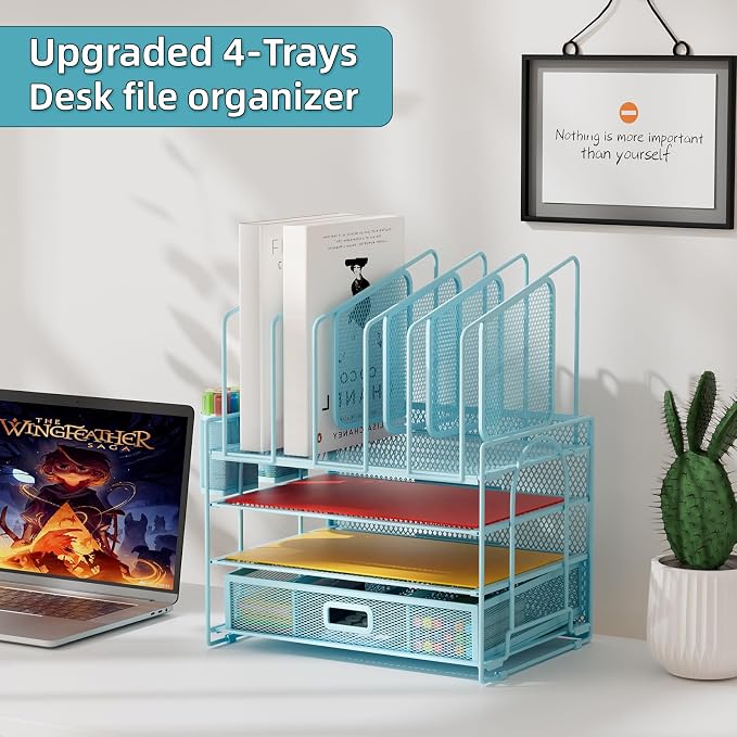 Marbrasse Desk Organizers, 4-Tier Mesh Desk File Organizer - Image 3