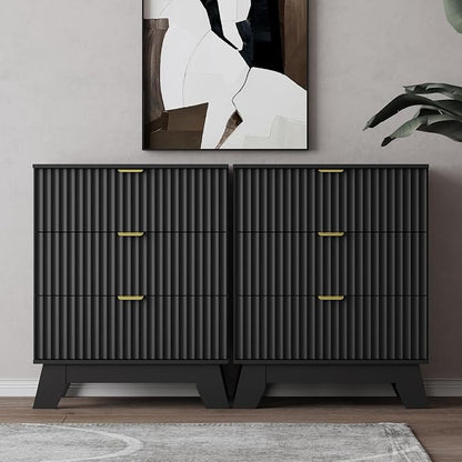 Night Stand Set 2, Bedside Table & End Table, Mid Century Modern Fluted Wood by WODEER