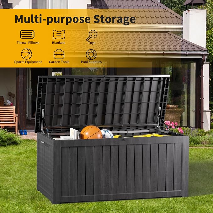 270 Gallon Deck Box, Resin Outdoor Indoor Waterproof Storage Box, Lockable - Image 6