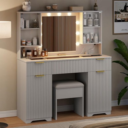 ONME Fluted Makeup Vanity Desk - Image 3