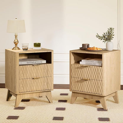 Fluted Nightstand with Charging Station, Bedside Table - Image 5
