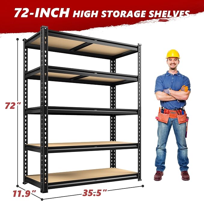 REIBII 2020LBS Storage Shelves 5 Tier Garage Shelving Heavy Duty Adjustable - Image 3