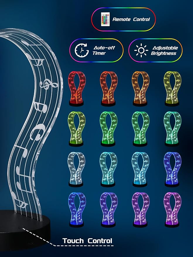 Light Up Headphone Stand with 16 Color Lights, Music Notes Pattern Acrylic - Image 2