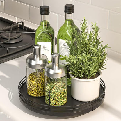 9" Oak Wood Lazy Susan Turntable Organizer, Lazy Susan - Image 3