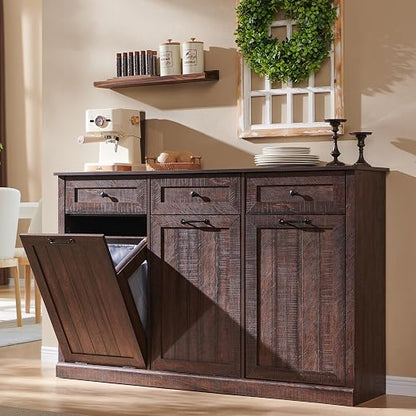 Triple Tilt Out Trash Can Cabinet, 20 Gallon Farmhouse Laundry Hamper Cabinet by IFGETEnrichYourLivingSpace