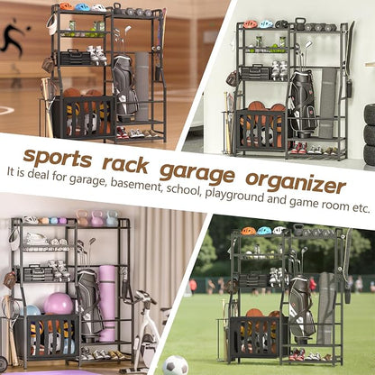 Garage Sports Equipment Organizer, Golf Bag Storage Rack, Heavy Duty Ball Holder - Image 4
