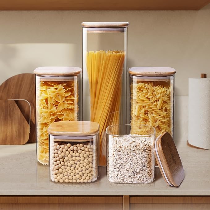 Square Glass Jars with Bamboo Lids 27 FL OZ, Glass Canisters with Airtight Lids - Image 7