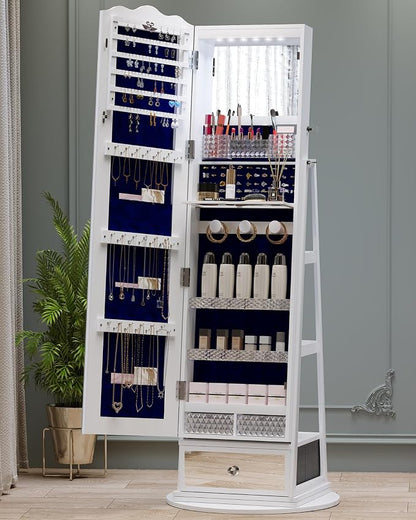 Full-Length Mirror Jewelry Cabinet Standing, 360° Swivel Jewelry Armoire - Image 3