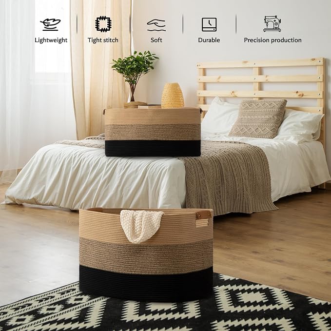 danpinera Large Woven Basket, 108L Large Blanket Basket - Image 5