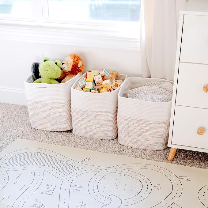 NaturalCozy 13x15x13 Kallax Storage Cubes Bins, 3 Pack | Cotton Rope Cube - Image 7
