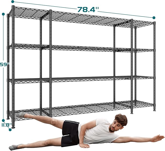 REIBII 78.4''W Garage Shelving Wire Shelving Unit Load 1500LBS, 4 Tier Metal - Image 3