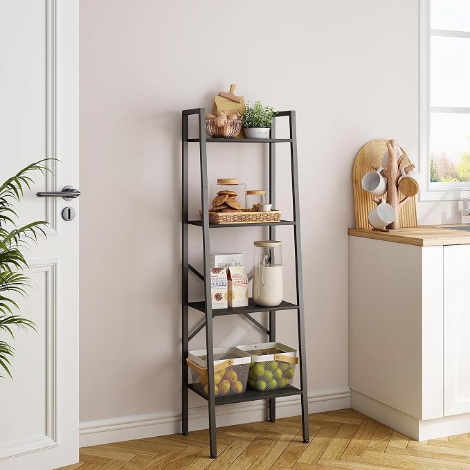 Hoctieon 4-Tier Industrial Ladder Bookshelf, Narrow Ladder Shelf, Tall Standing - Image 9