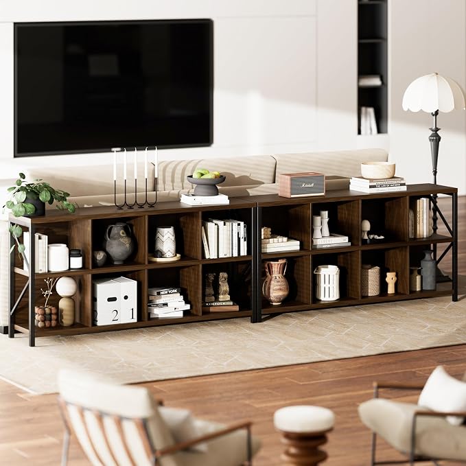 otlectics 2-Tier Bookcase with 8 Cubes, 63 Inch Industrial Horizontal Bookshelf - Image 5