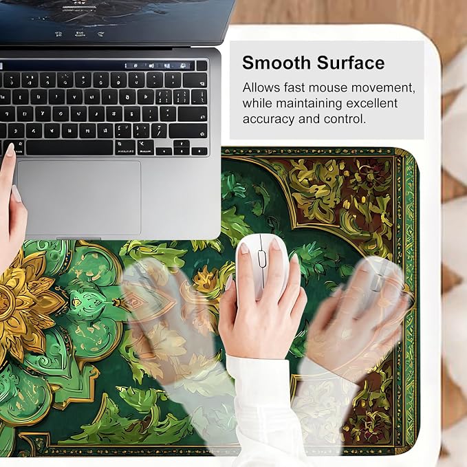 Green Vintage Floral Mouse Pad – Large Extended Desk Mat 31.5 x 11.8 in– Ornate - Image 6