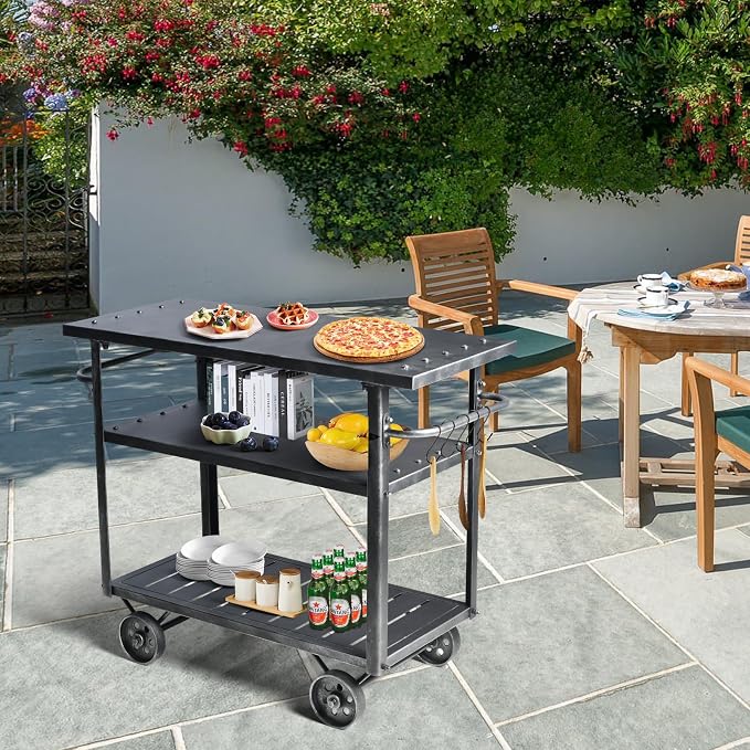 Diwhy Industrial 3 Tier Rolling Utility Storage Cart Wine Beverage, Metal Wine - Image 5