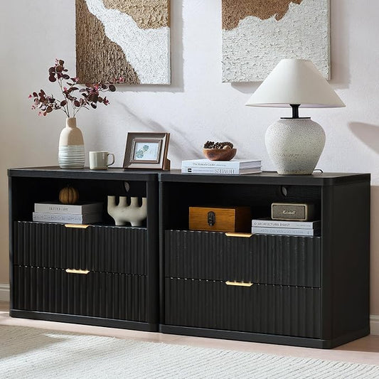 LEYAOYAO 31" Wide Fluted Night Stand Set of 2 by LEYAOYAO-Findtheshiningpointofyourideallife%EF%BC%81