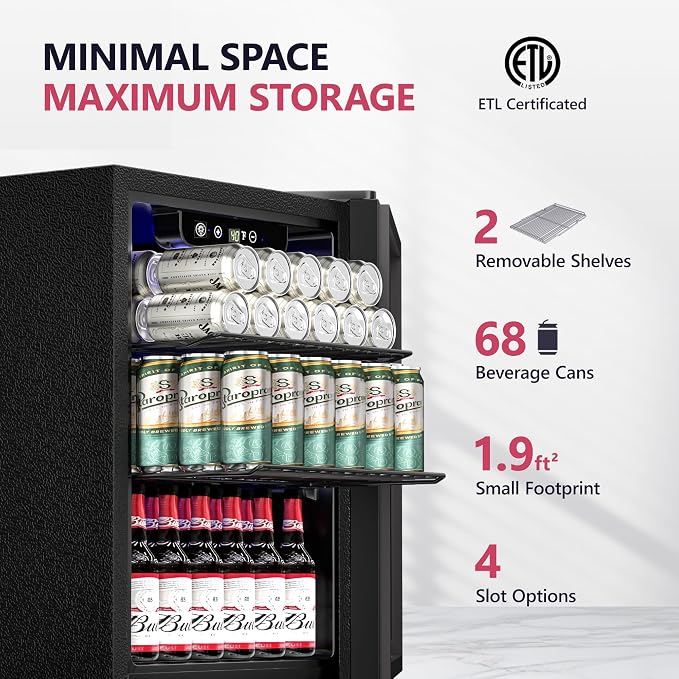 Beverage Refrigerator Cooler, 16 Bottle 68 Can Mini Fridge - Image 2