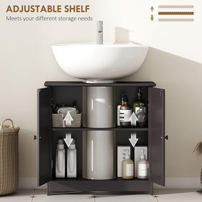 HOMCOM Under Sink Bathroom Cabinet, Pedestal Sink Storage Cabinet - Image 5