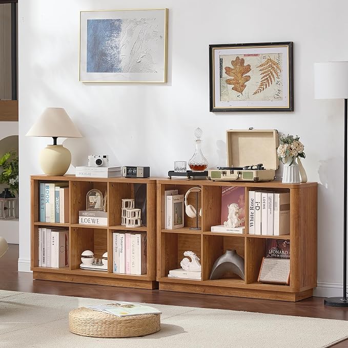 6 Cube Storage Organizer, Floor Standing 2-Tier Wooden Bookshelf - Image 5