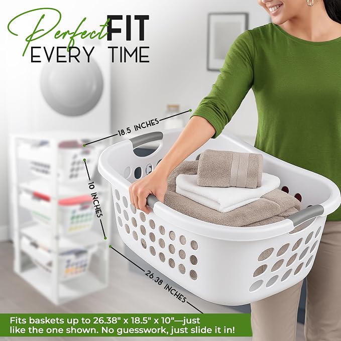 Laundry Basket Holder Shelf – Stackable Engineered Wood Laundry Tower, Tiered - Image 8