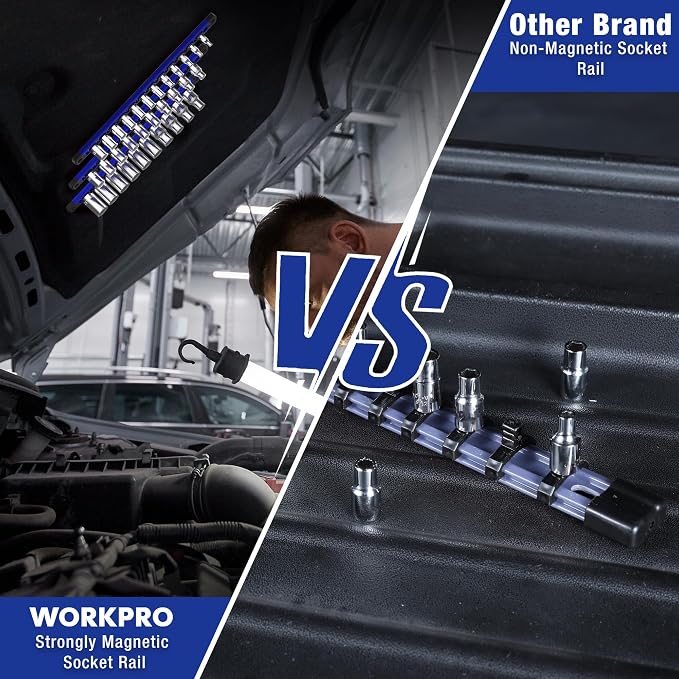 WORKPRO Magnetic Socket Organizer, 3/8-Inch Drive Aluminum Alloy Socket Rail - Image 3