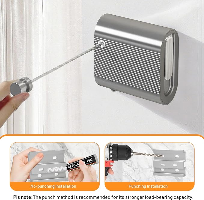 Retractable Clothesline Indoor Outdoor, Non-Sagging Clothes Line Retracting - Image 7