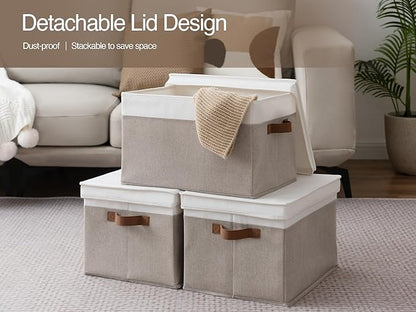 StorageWorks Storage Bins with Lids, Decorative Storage Boxes with Lid and PU - Image 5