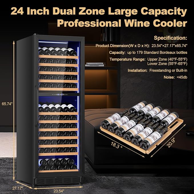 24 Inch Dual Zone Wine Cooler Refrigerator, Large Capacity - Image 3