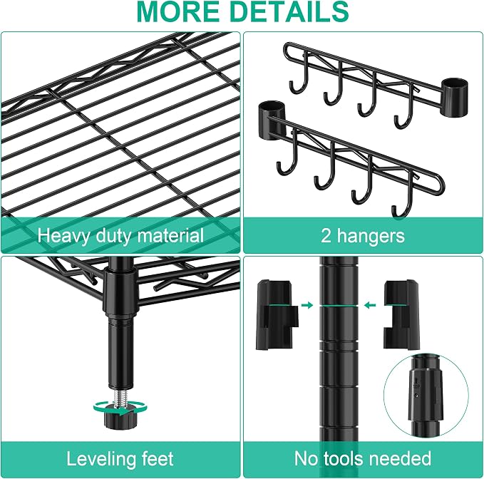 6-Tier Metal Storage Rack with Wheels, Sturdy Adjustable Wire Shelving Unit - Image 7