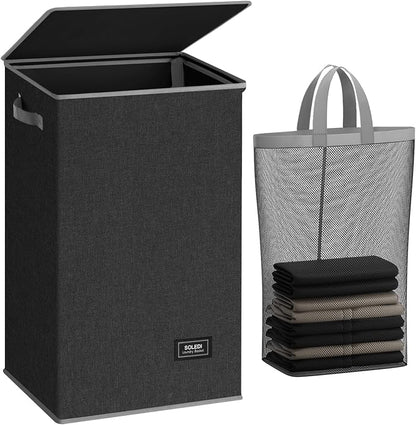 SOLEDI Laundry Hamper with Lid 90L Large & Tall Collapsible Laundry Basket by SOLEDI