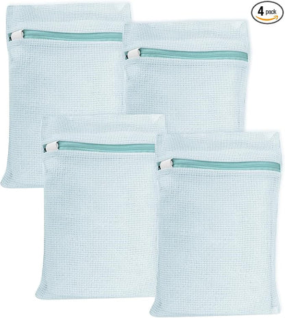 4 Piece Blue Small, Durable Organic Cotton Mesh Laundry Bag by NAHADS