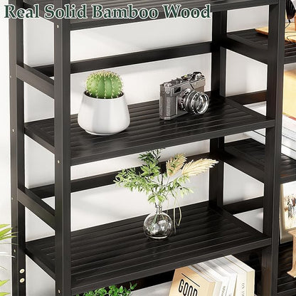 Homykic Bamboo Triple Wide Bookshelves and Bookcases, 6-Tier Shallow Open - Image 5