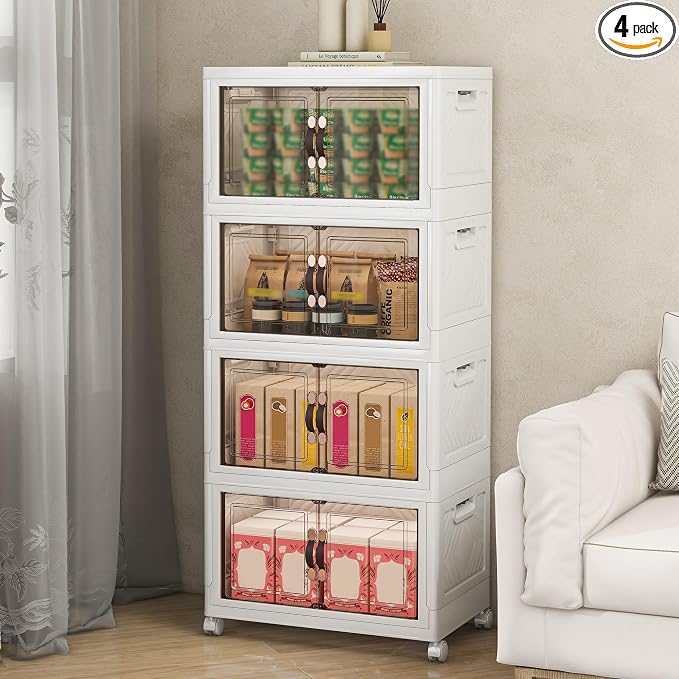 Storage Bins with Lids and Wheels, Collapsible Bathroom Storage Cabinet with by Unknown