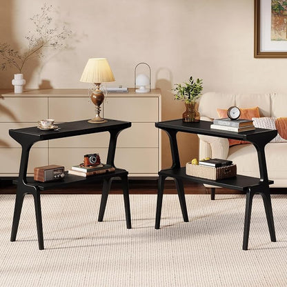 Set of 2 Solid Wood End Table, 2-Tier Side Table by TribewoodbyTribesigns