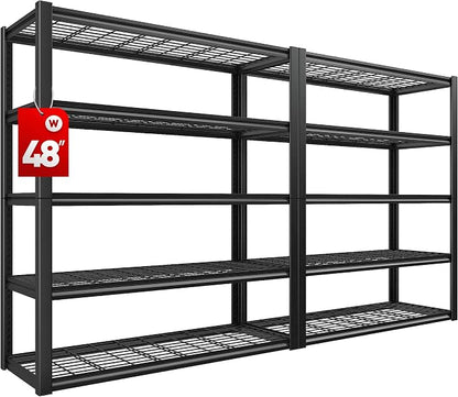 REIBII 48" W Garage Shelving Heavy Duty Load 2500LBS, 5 Tier Storage Shelves by REIBII
