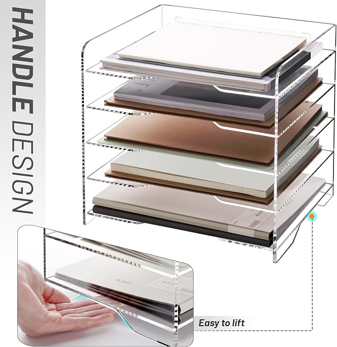 SANRUI Acrylic Desk File Organizer 5 Tier Letter Tray Paper Organizer - Image 3