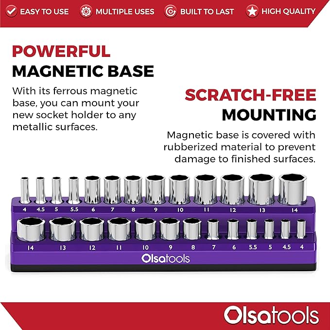 Olsa Tools Magnetic Socket Holder | 1/4-inch Drive | Metric | Purple | Holds 26 - Image 4