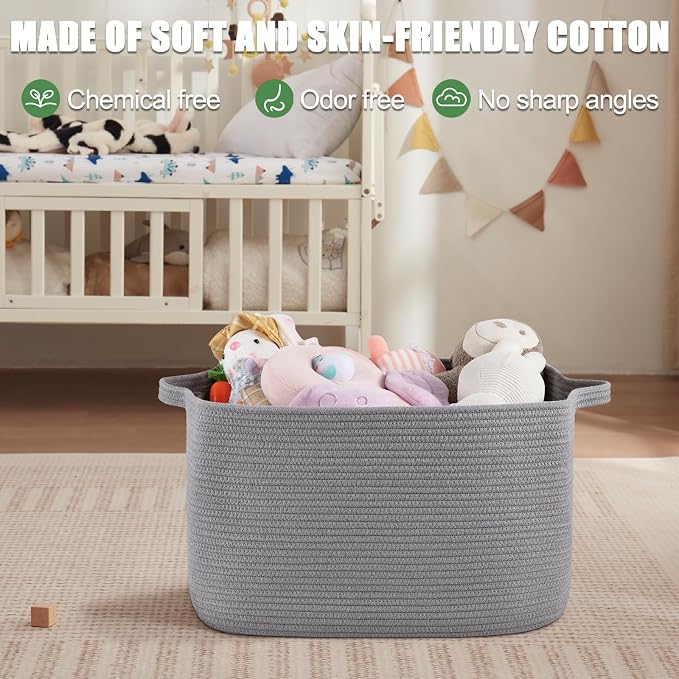 65L Large Storage Basket, Cotton Rope Woven Blanket Basket, Toy Storage - Image 5