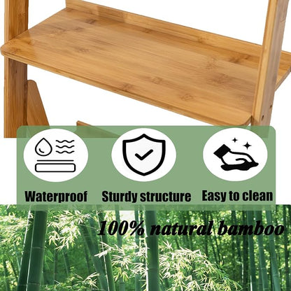 Maydear Bamboo Ladder Shelf Bookcase, 4-Tier Leaning Bookshelf Free Standing - Image 3