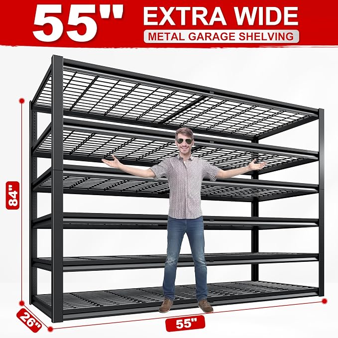 REIBII Garage Shelving 3500LBS, 6 Tier Storage Shelves, Adjustable Heavy Duty - Image 2