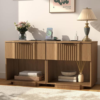 Yechen Fluted Nightstand with 20W Fast Charging Station - Image 9