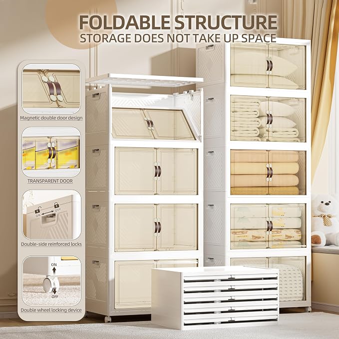 520 QT / 130 Gal Large Foldable Stackable Plastic Storage Cabinet - Image 3