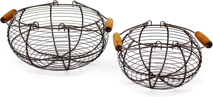 CVHOMEDECO. Round Wire Egg Baskets Rustic Fruit Baskets - Image 2