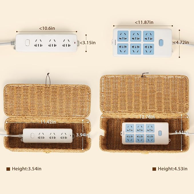 Cable Management Box, Handwoven Faux Rattan Cord Organizer Box - Image 2