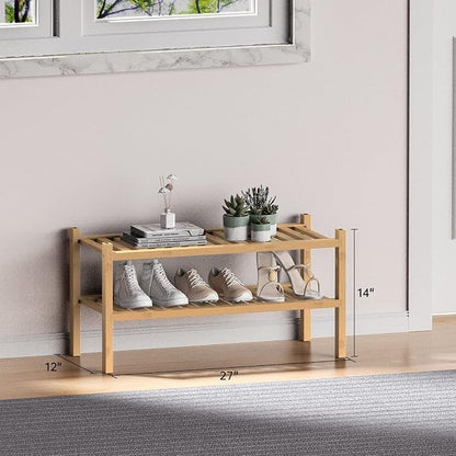 (Thick Bamboo Shoe Rack for Entryway, 2-Tier Free Standing Shoe Racks Stackable - Image 3