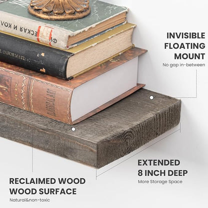 Floating Shelves, 8 Inch Deep Rustic Solid Reclaimed Wood Wall Shelves - Image 4