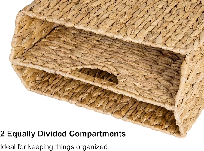 StorageWorks Hand-Woven Divided Magazine Basket, Rattan Magazine Holder - Image 2