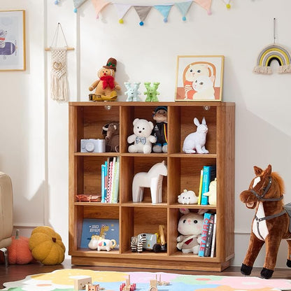 9 Cube Storage Book Shelf, Wood Floor Standing 3-Tier Cubby Bookcase - Image 6